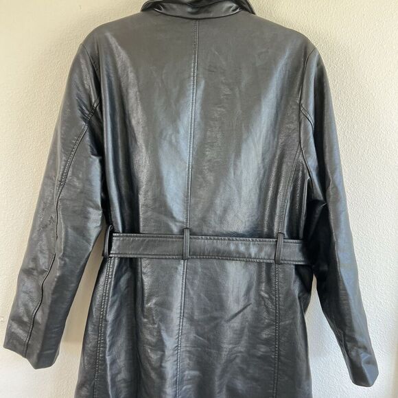 Rebecca Minkoff Mod Trench Coat Long Belted Faux Leather Jacket Size L Lined - Picture 9 of 13